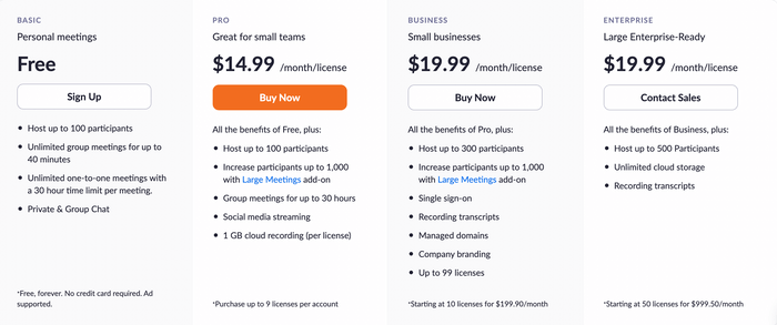 zoom pricing for education