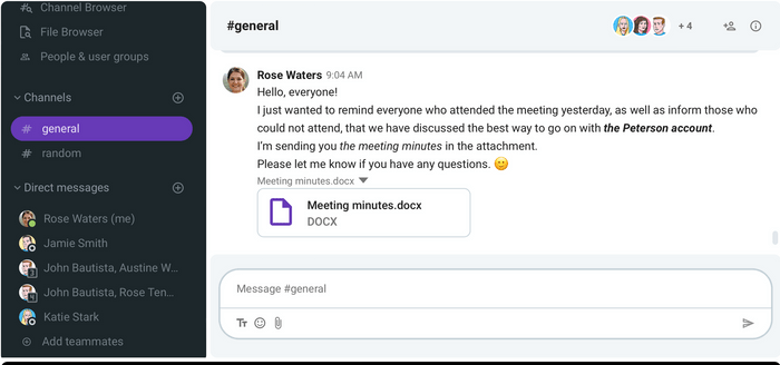 Sending out the meeting notes on Pumble (a business messaging app)