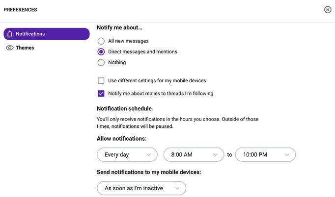 Pumble allows you to can set your notifications to office hours only 