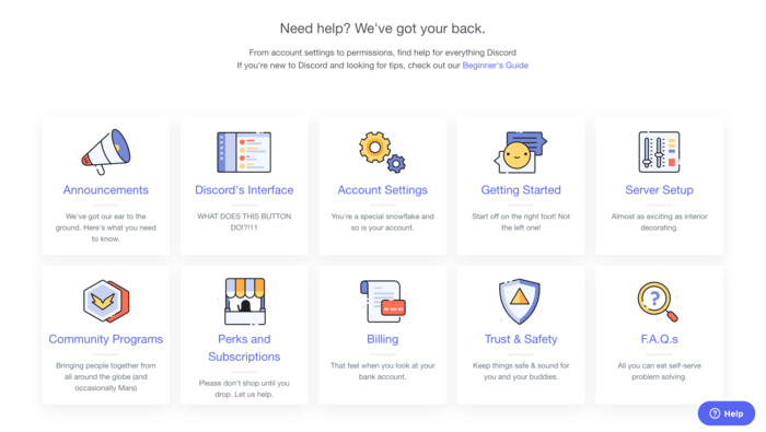 Help Center in Discord
