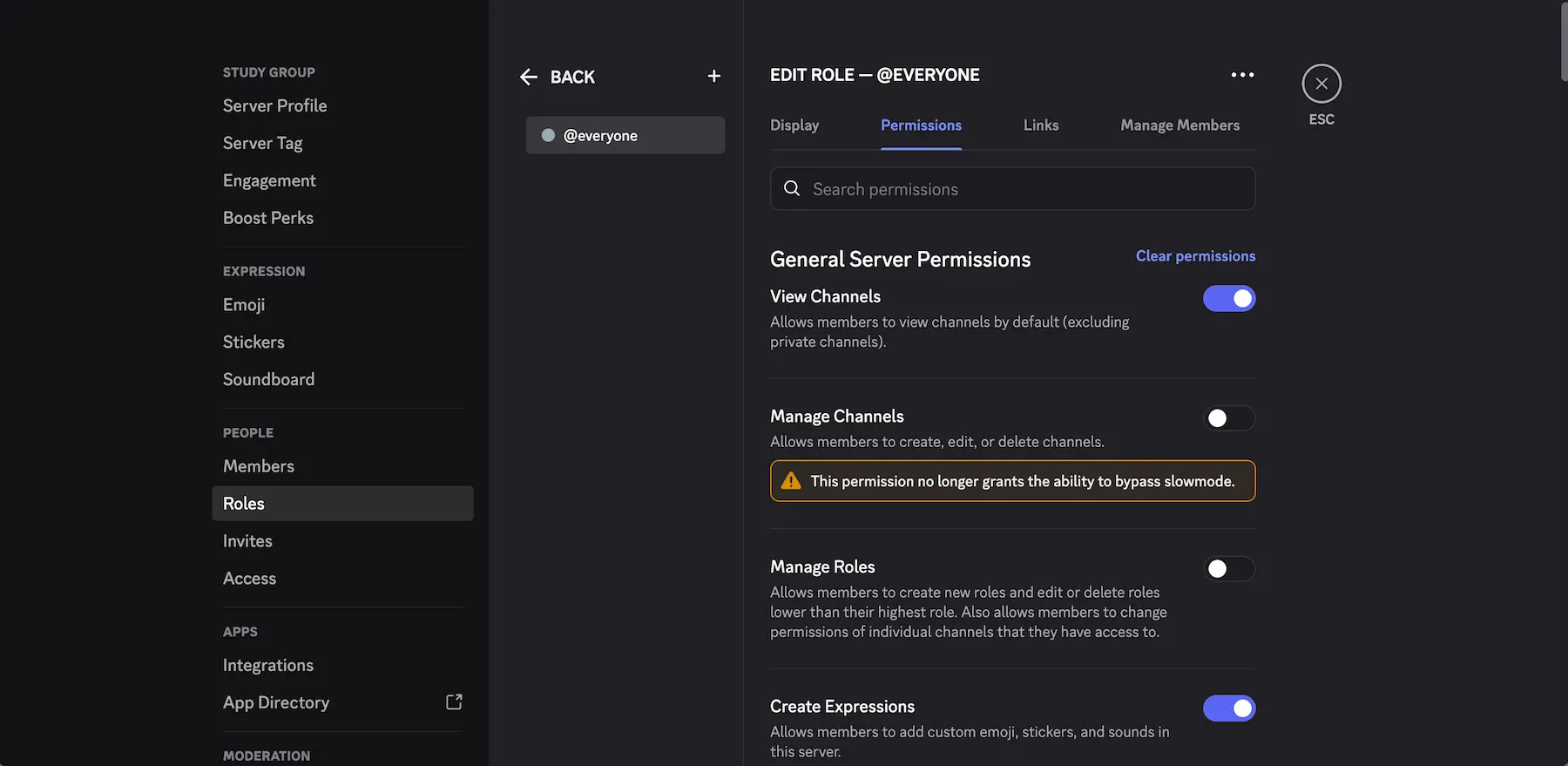 Managing role permissions in Discord