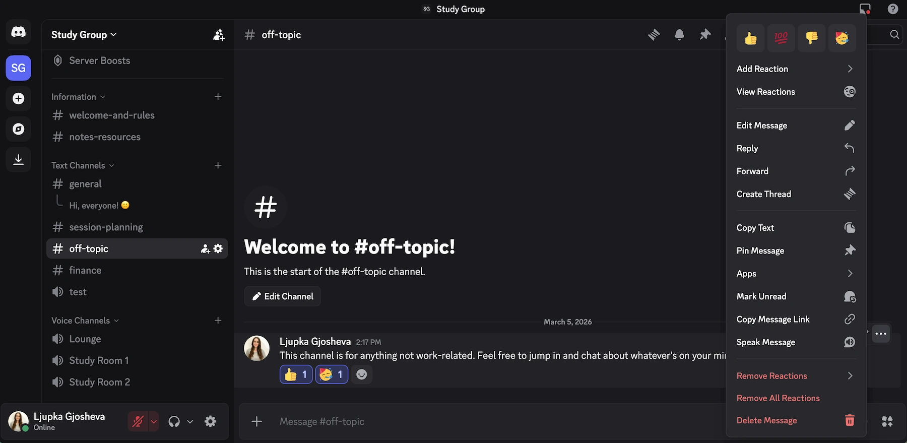 Messaging options in Discord