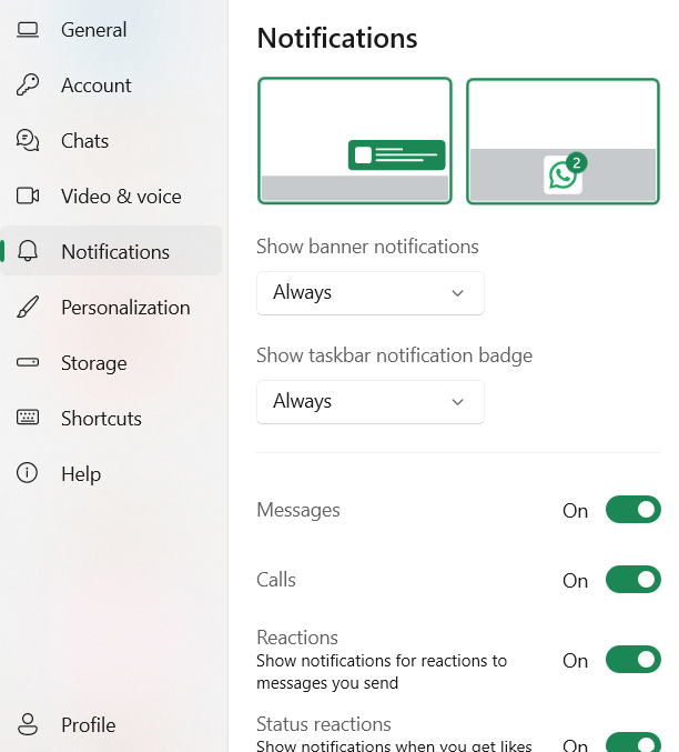 Notification settings in WhatsApp