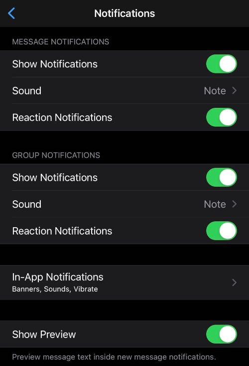 Notification settings on WhatsApp