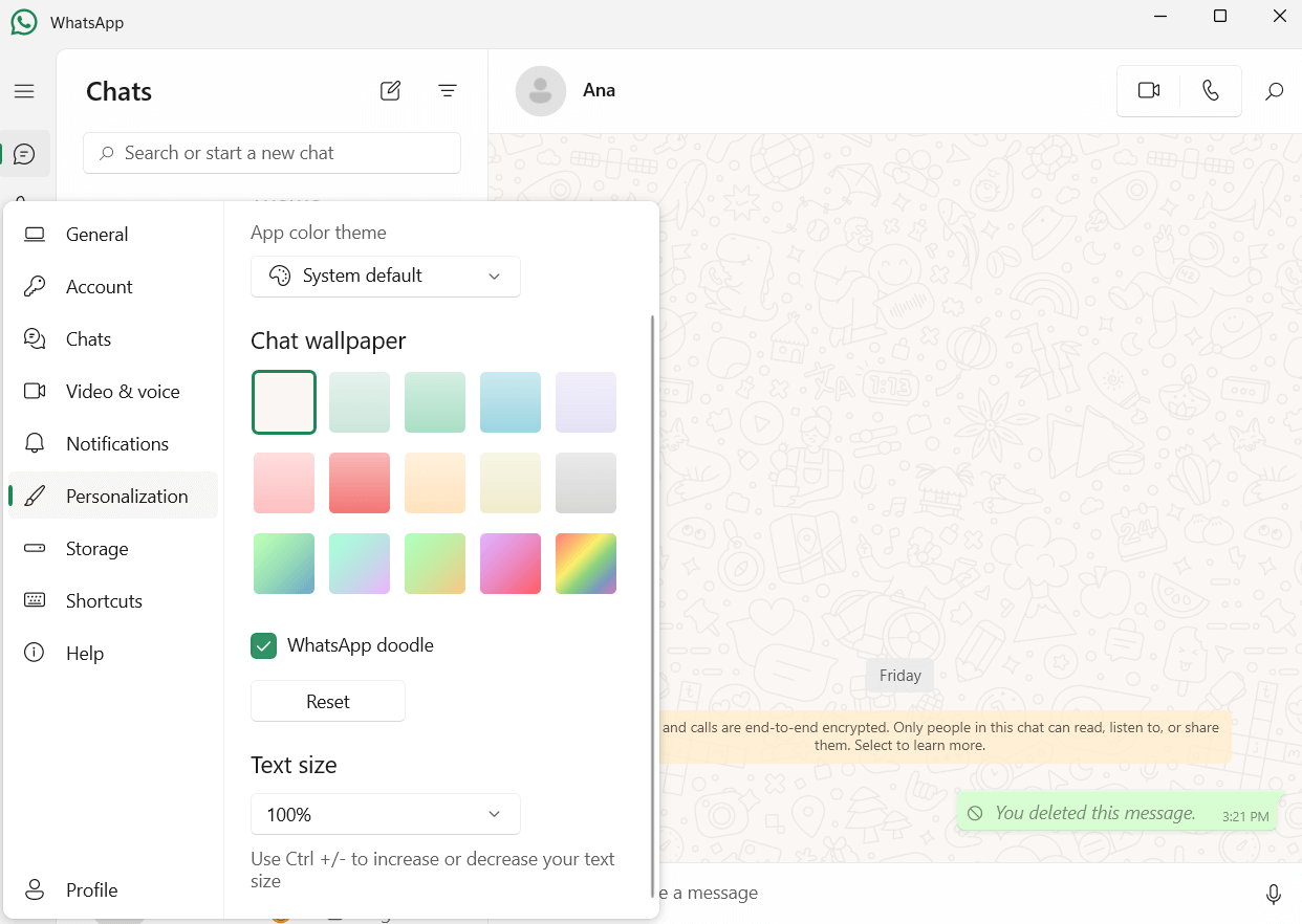 WhatsApp’s interface personalization options