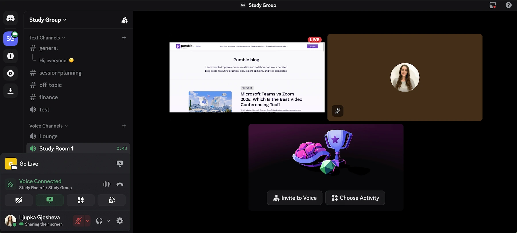 Screen sharing in Discord
