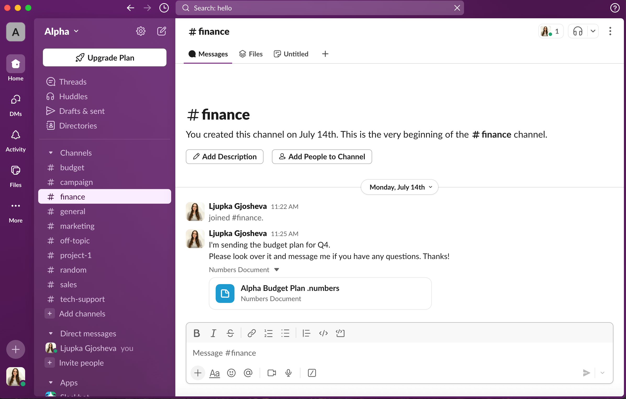 Sharing a file in Slack