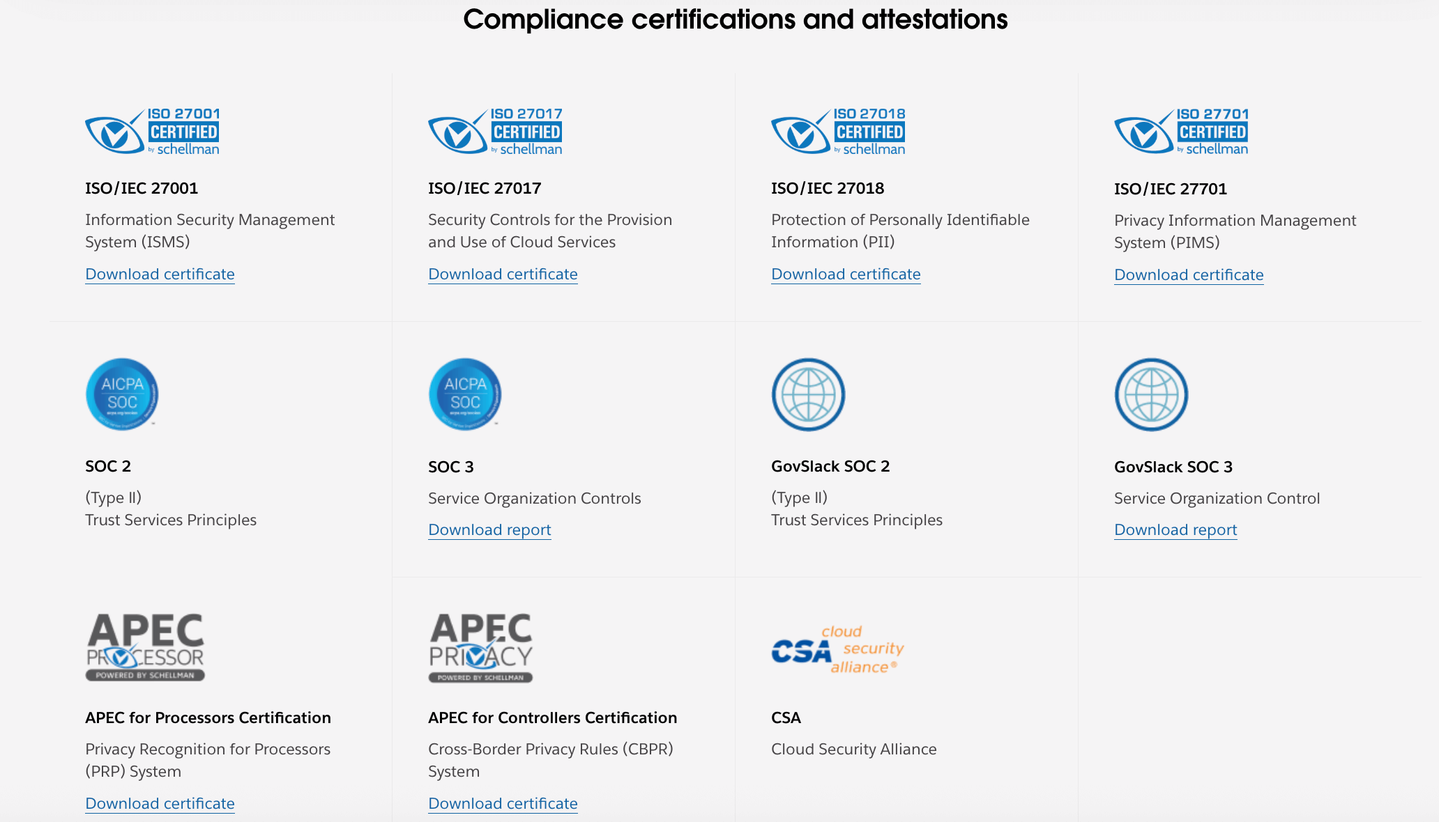 Slack’s certifications