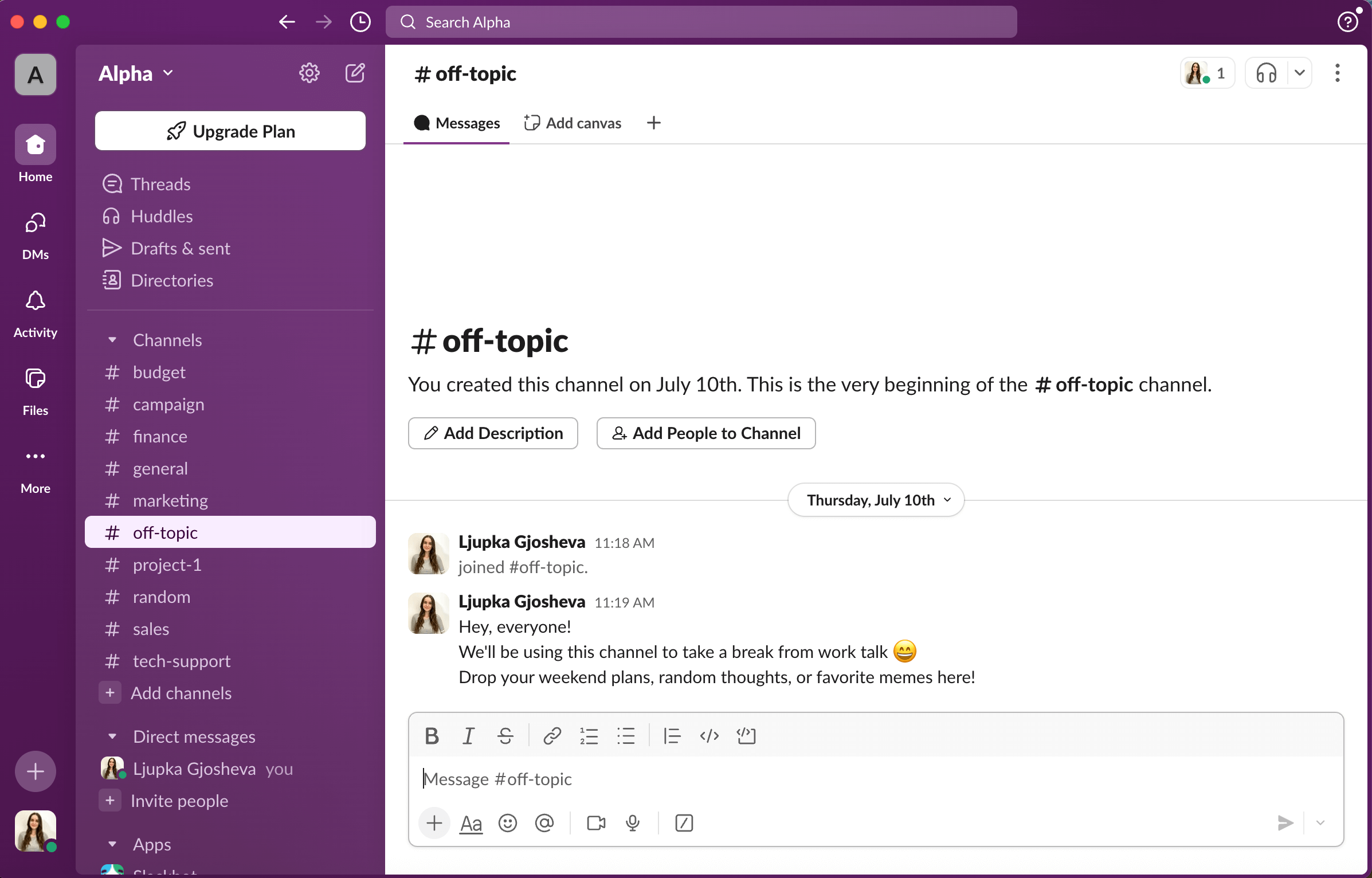 Slack’s interface