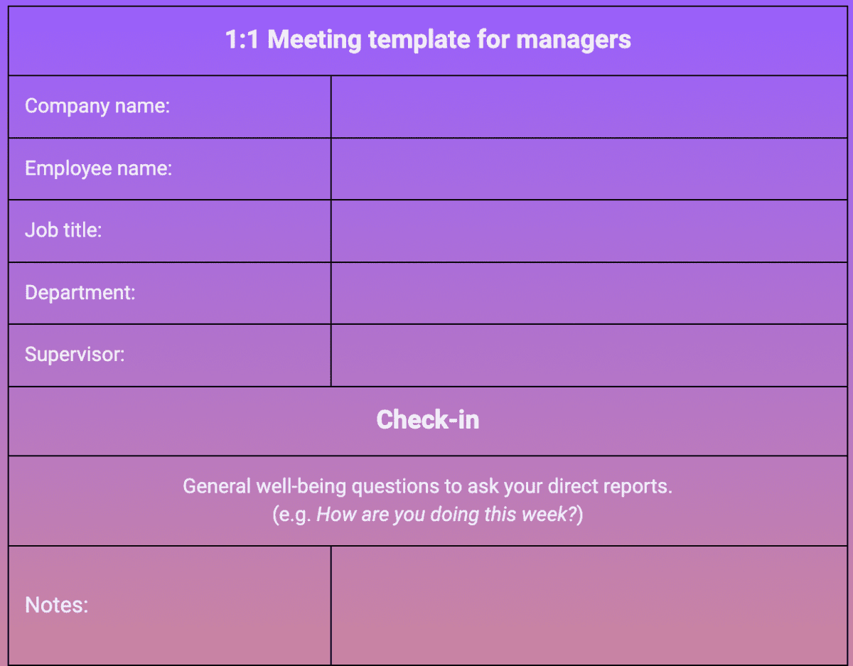 One-on-one meeting template for managers