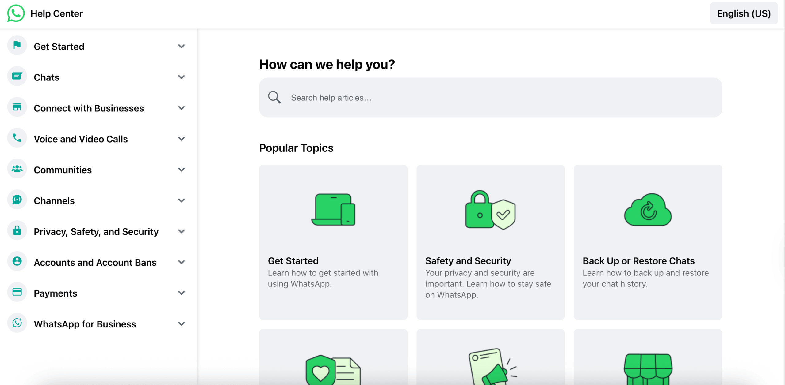 WhatsApp’s Help Center