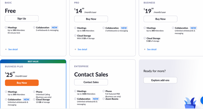 Zoom pricing plans