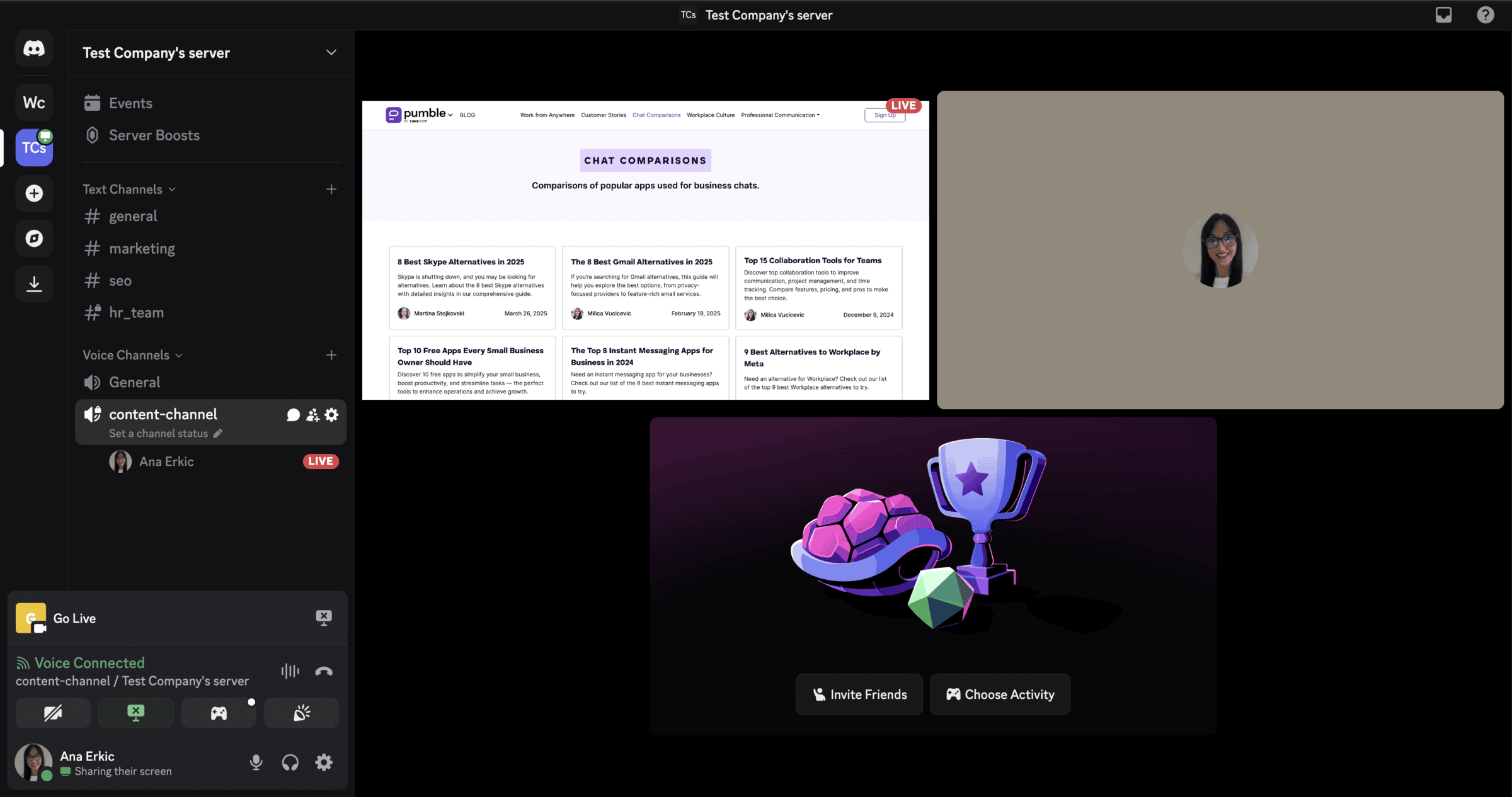 Screen sharing in Discord