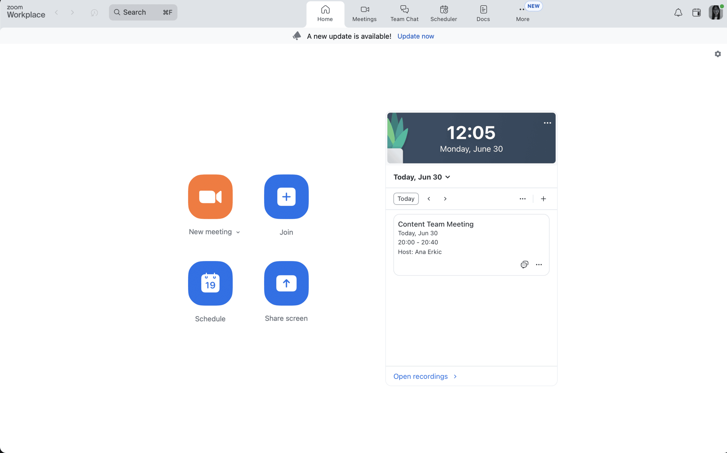 Zoom web app interface