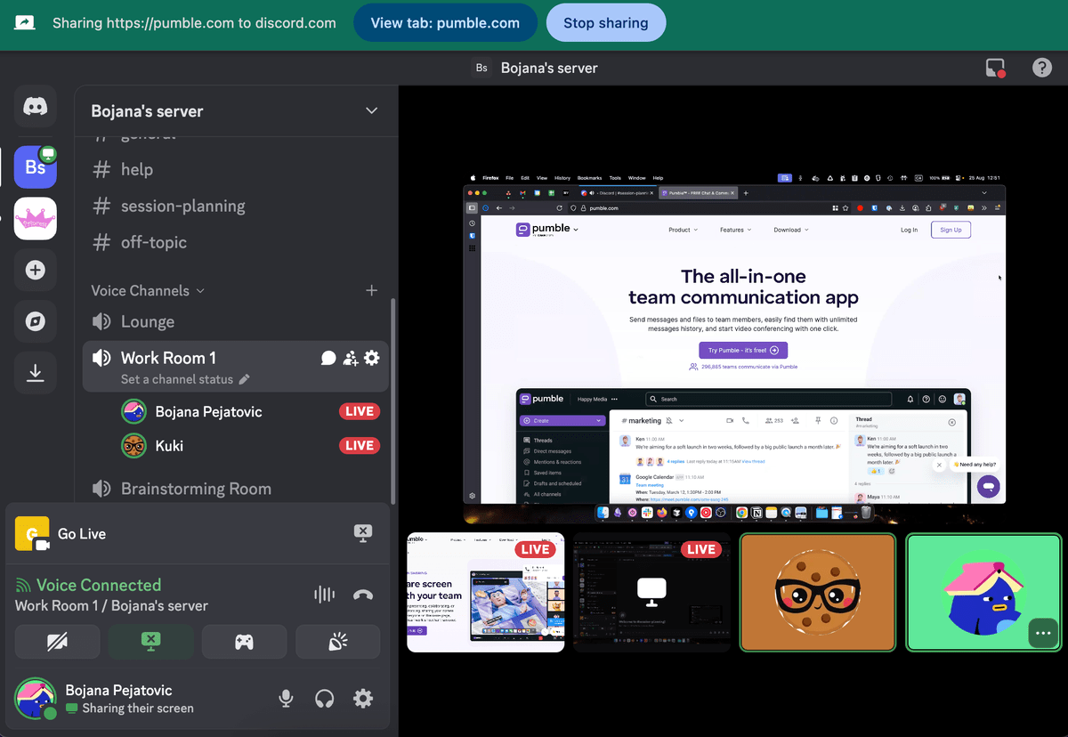 Multiscreen sharing in a voice channel on Discord