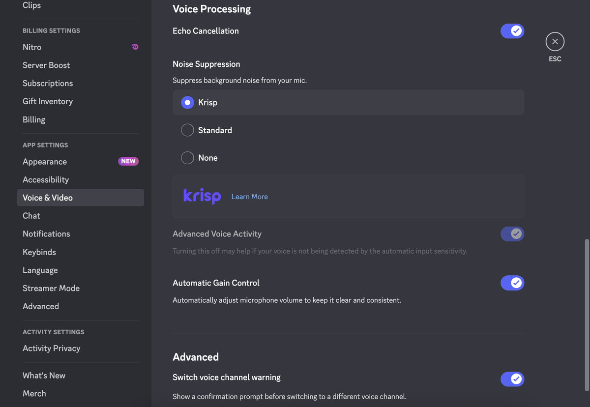 Audio controls in Discord