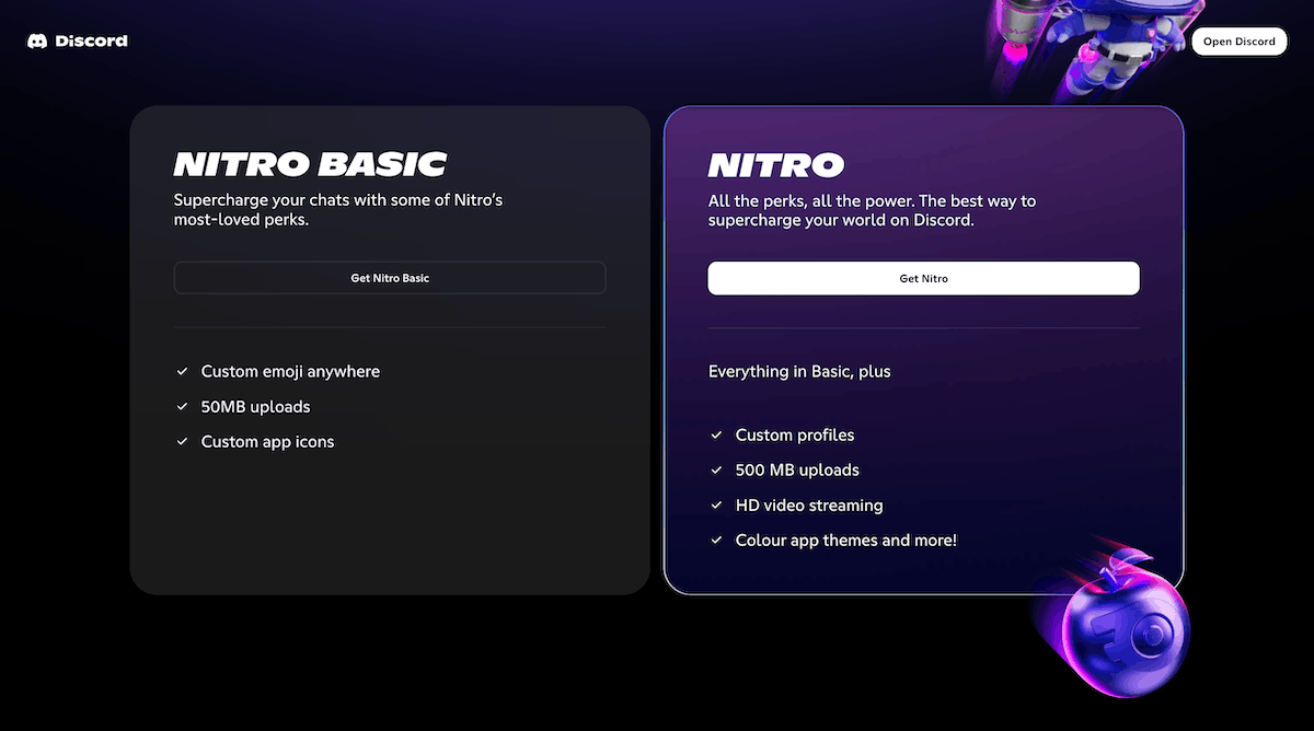Discord Nitro Basic and Nitro plans