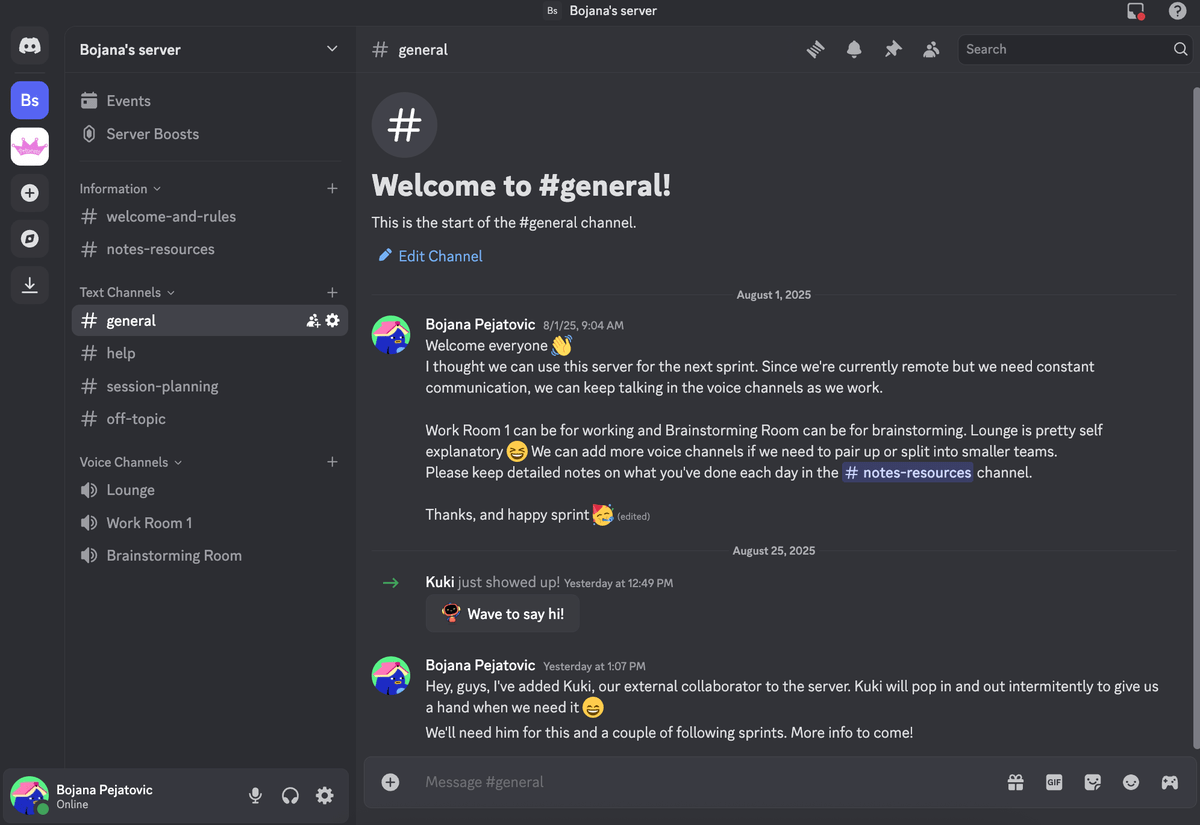 Discord’s interface neatly displays all servers on the left-hand sidebar