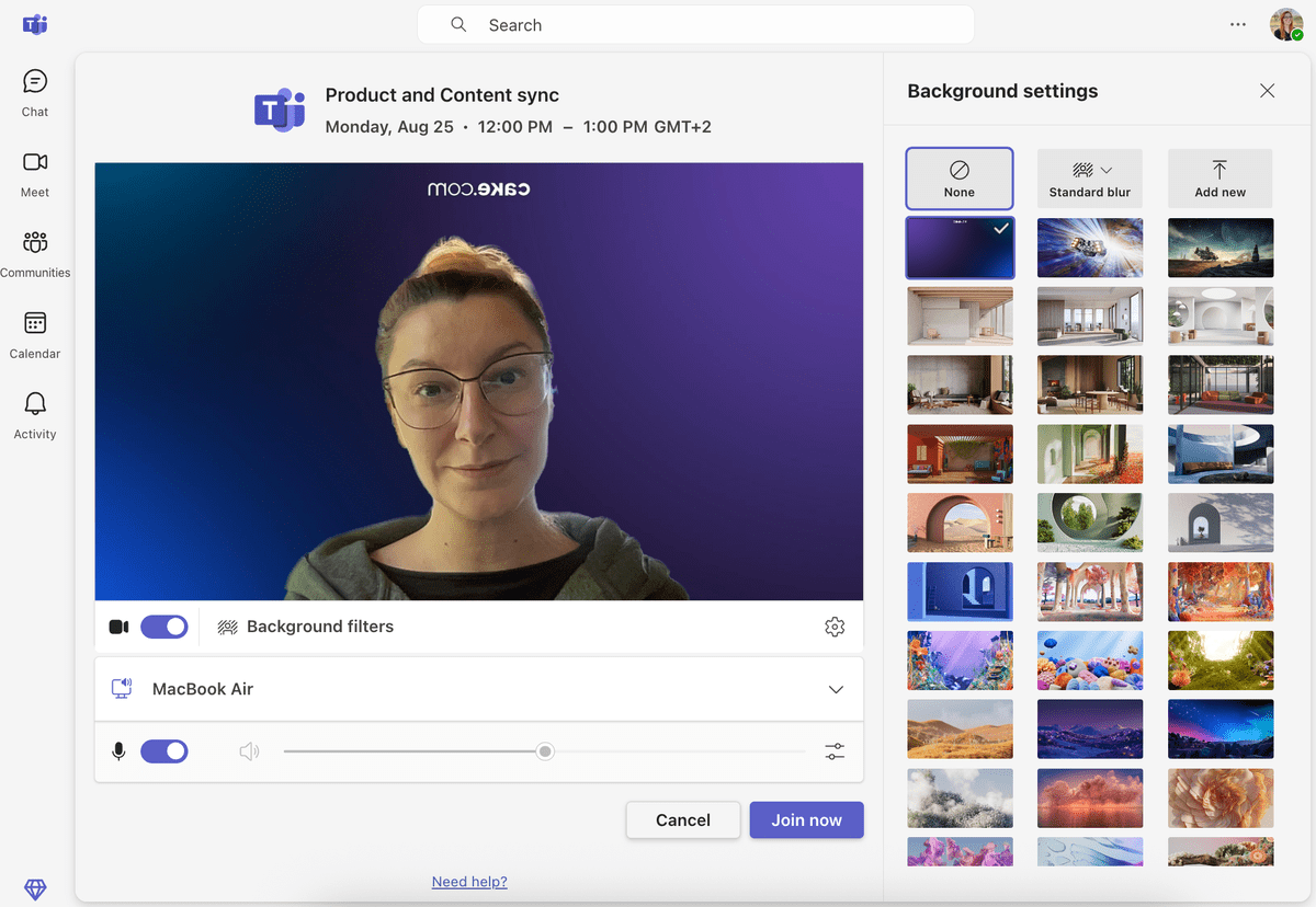 Adding virtual backgrounds before a meeting on MS Teams