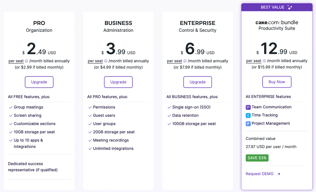 Pumble pricing plans