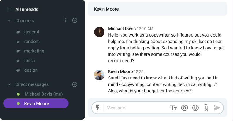 An example of telling someone you need more information to give them the right answer in Pumble, a business messaging app
