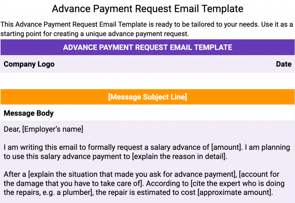 Advance Payment Request Email Template 