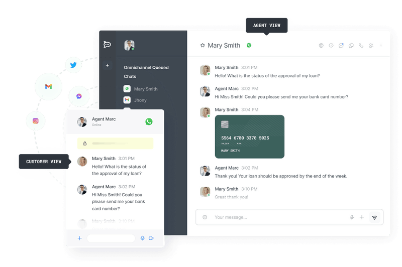 Communication from Rocket.Chat with a customer on WhatsApp 