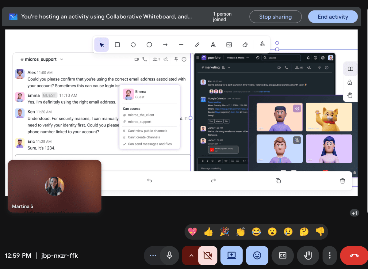 Collaborate with whiteboards and reactions in Google Meet