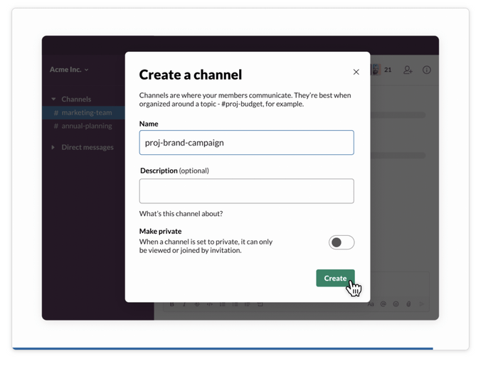 Creating a public channel in Slack