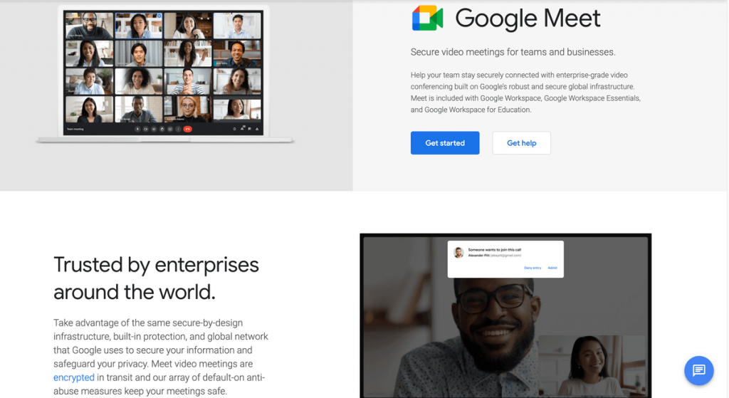 Google Meet homepage