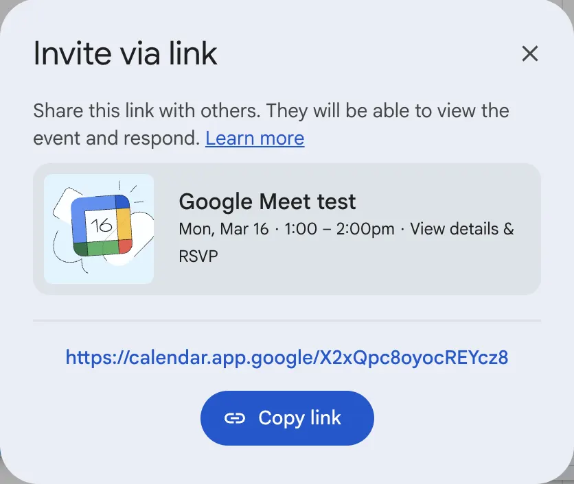 Invite people to Google Meet via a shareable link
