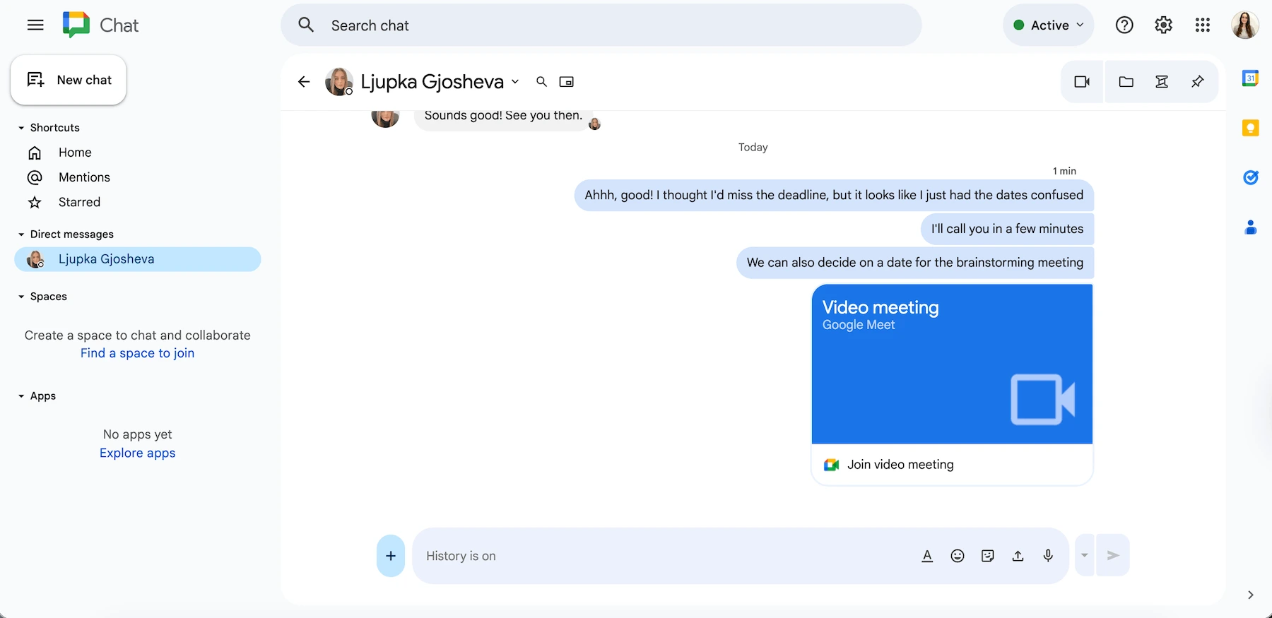 Launch meetings from Google Chat to get both messaging and video call features