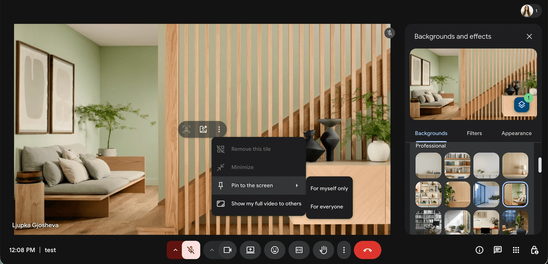 Meeting interface in Google Meet