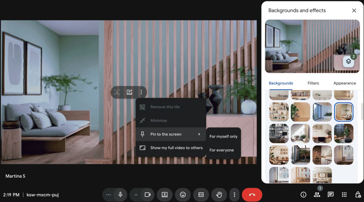 Meeting interface in Google Meet