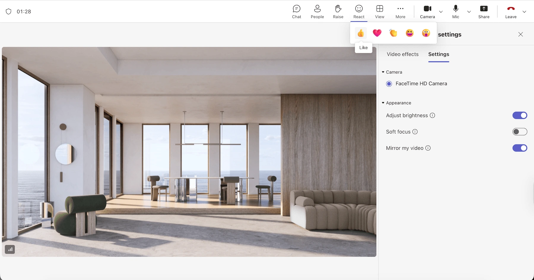 Meeting interface in Microsoft Teams