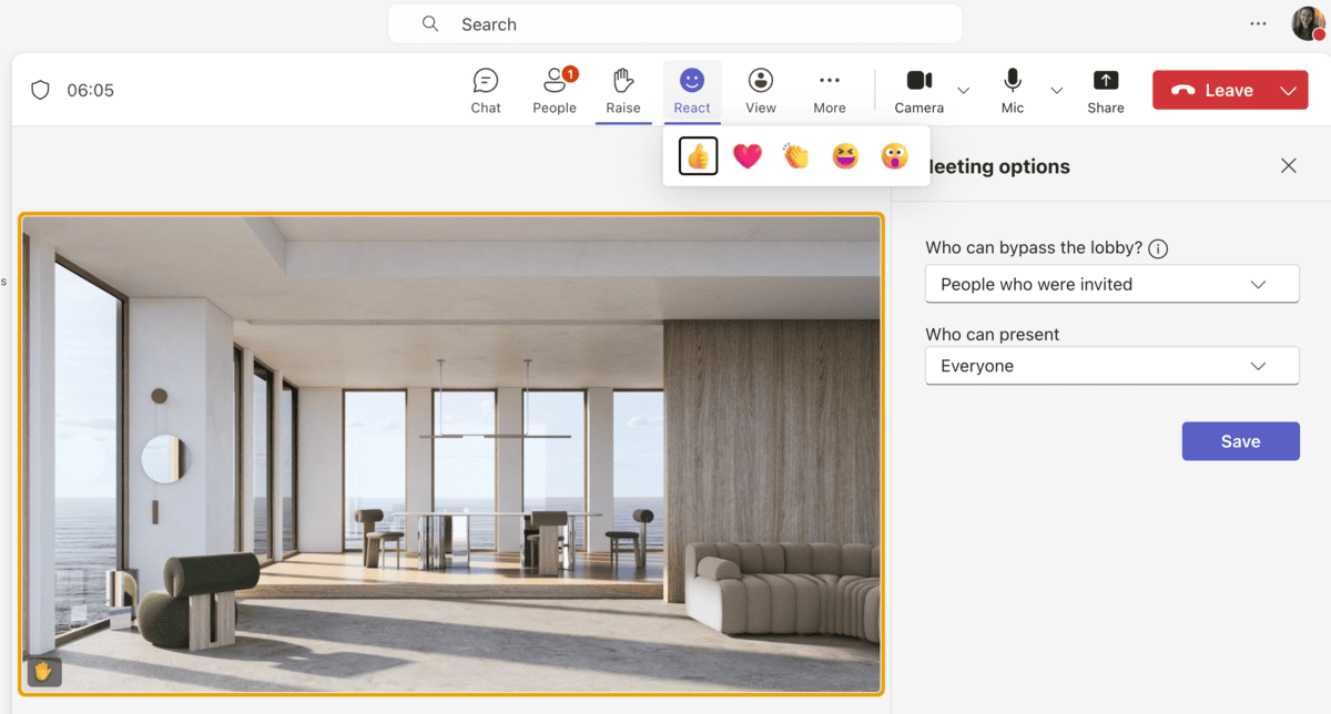 Meeting interface in Microsoft Teams