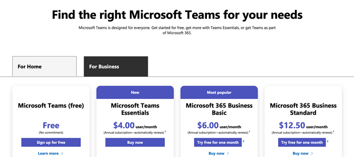 Microsoft Teams pricing