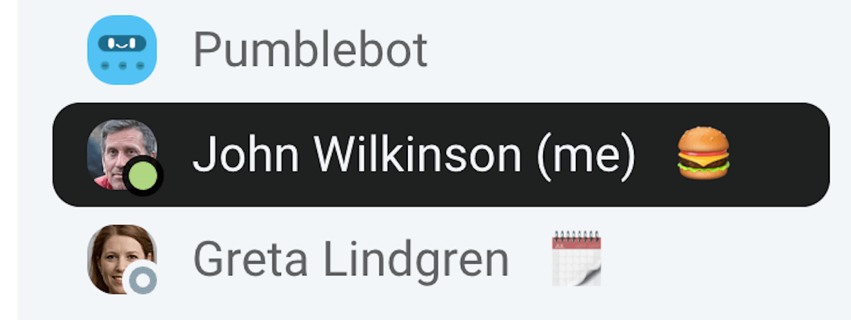 Pumble enables you to see the availability status of your colleagues
