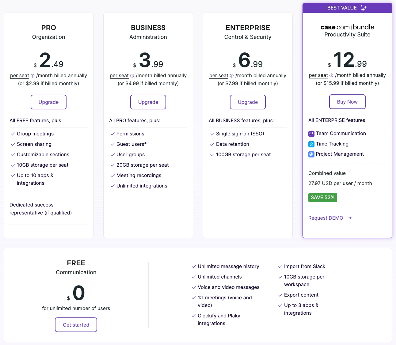 Pumble pricing plans