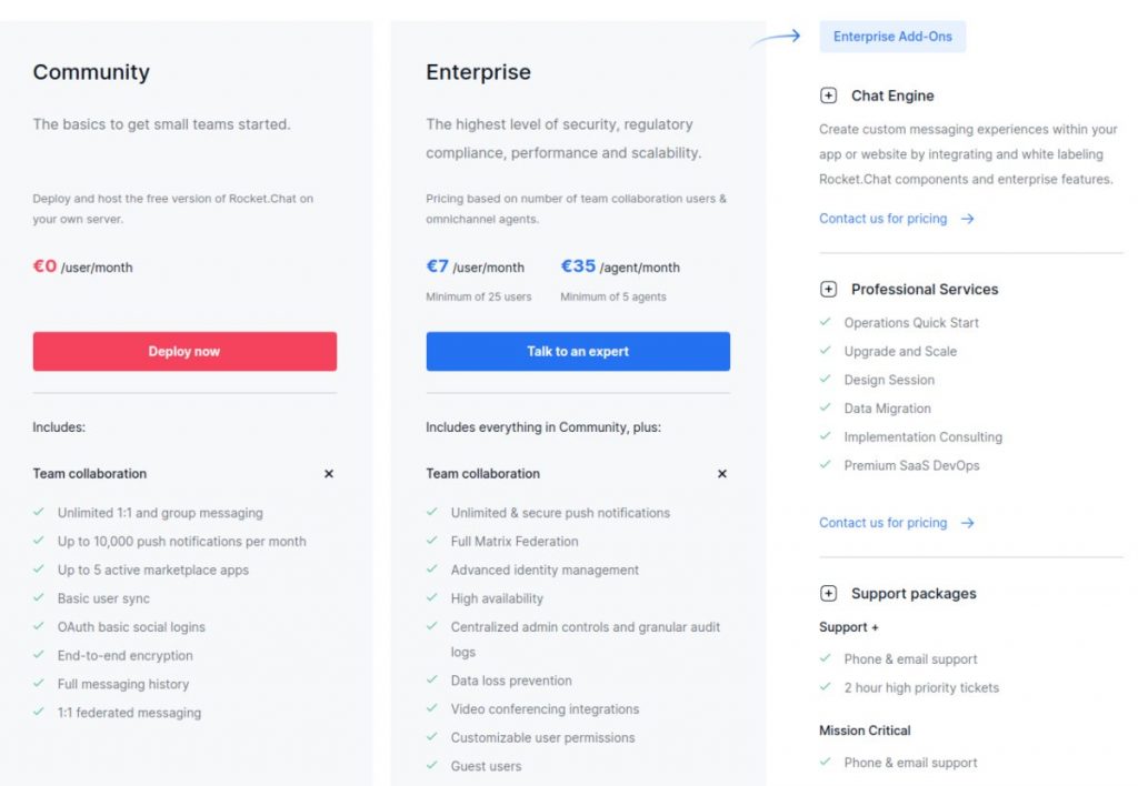 Rocket.Chat pricing plans