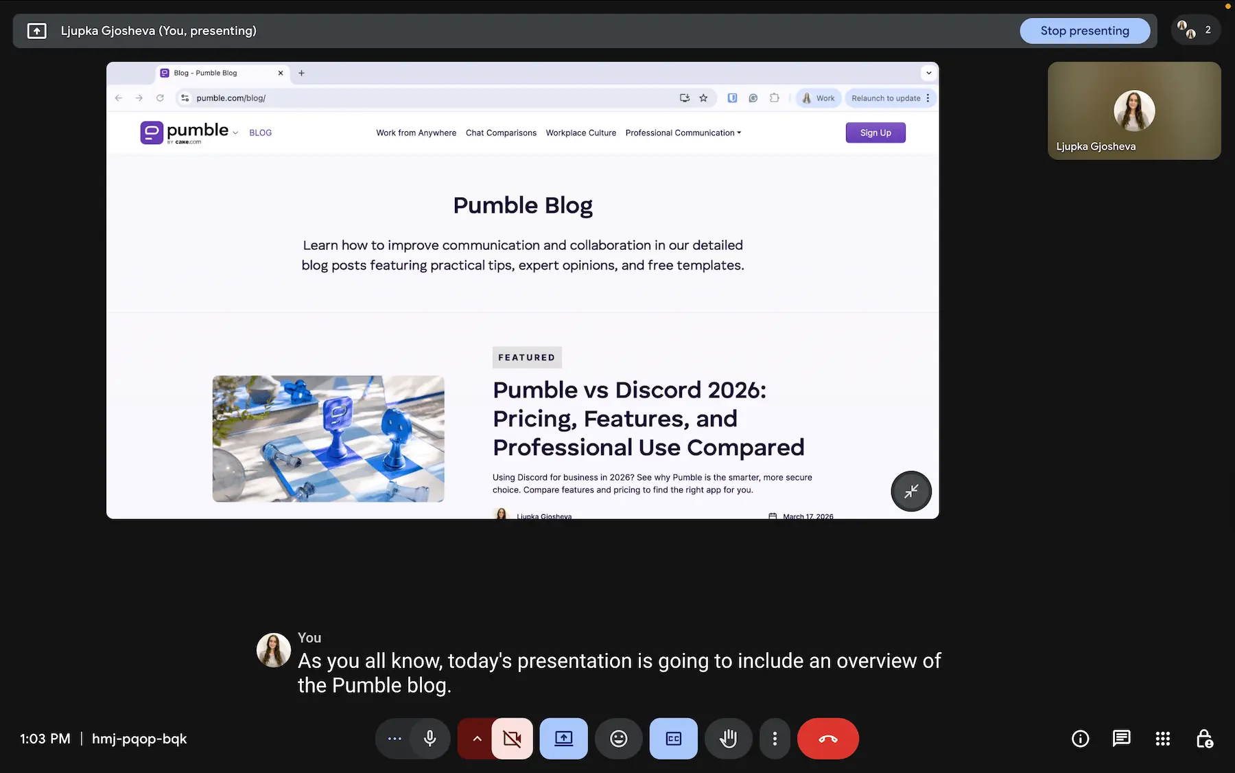 Screen sharing and live captions in Google Meet