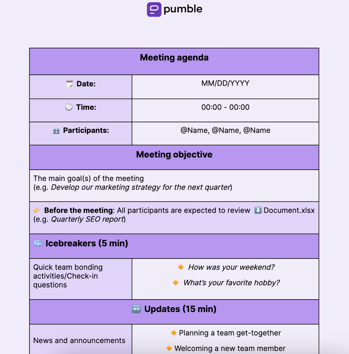 Virtual meeting agenda template