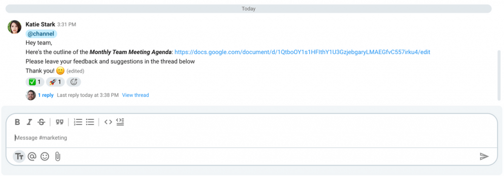 Soliciting team feedback in Pumble, a team messaging app