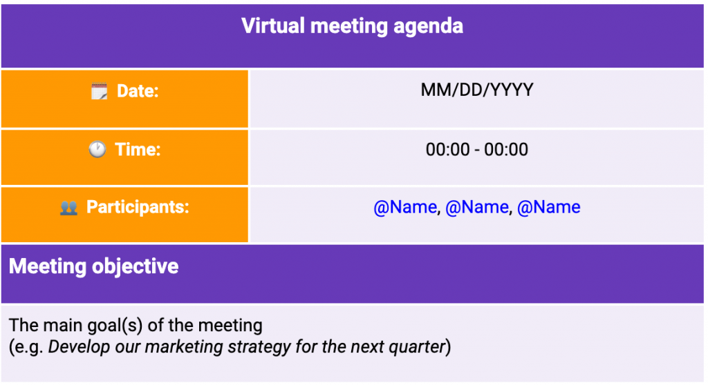 Virtual meeting agenda template 