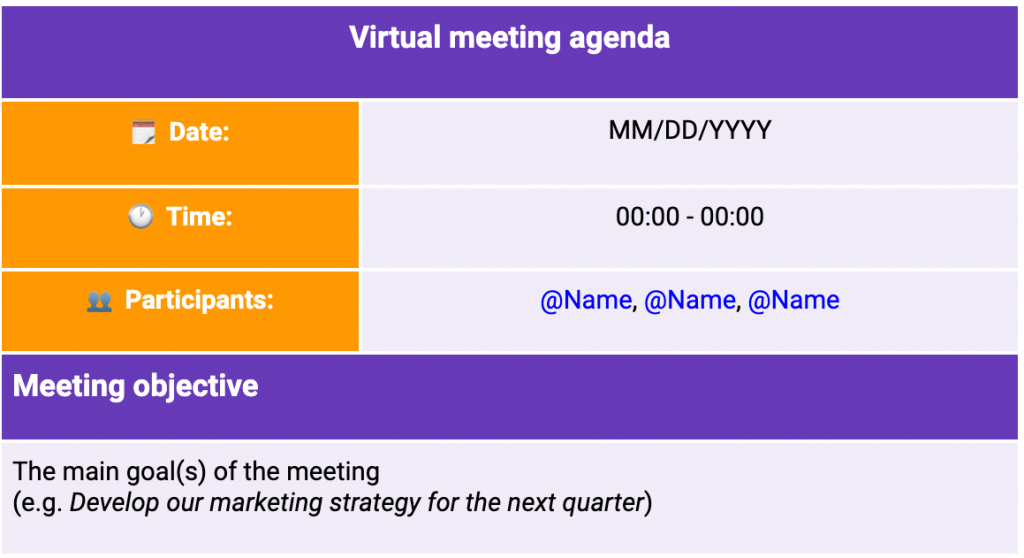 Quarterly Planning Meeting Template, Meeting Agenda