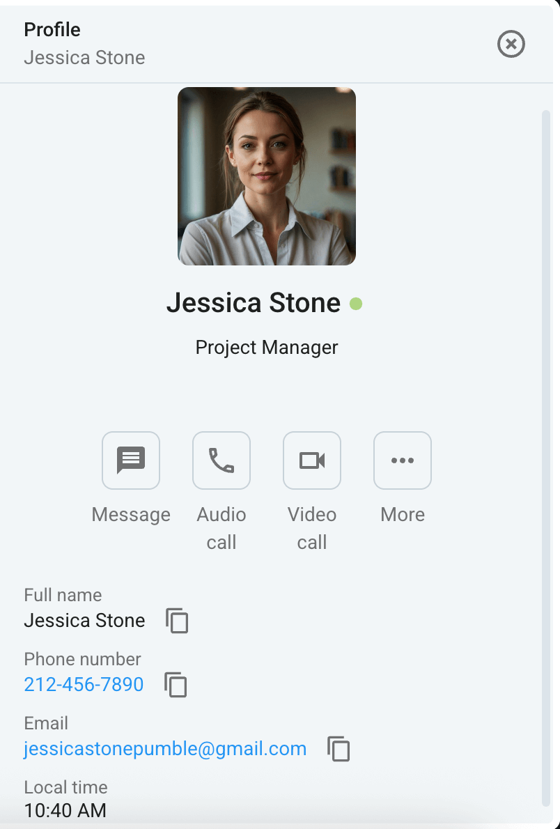 Phone number in the description in Pumble