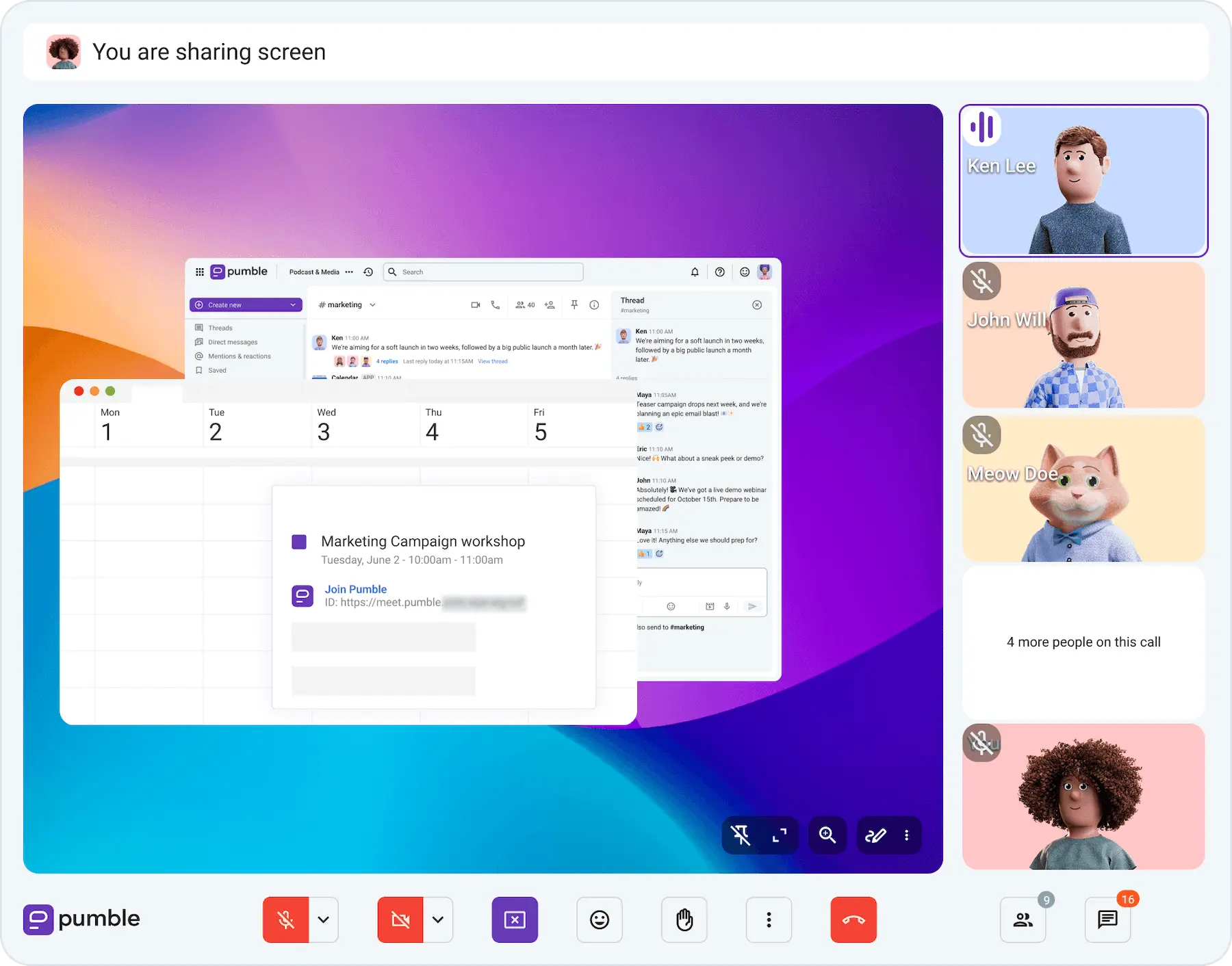 Screen sharing in a Pumble video call