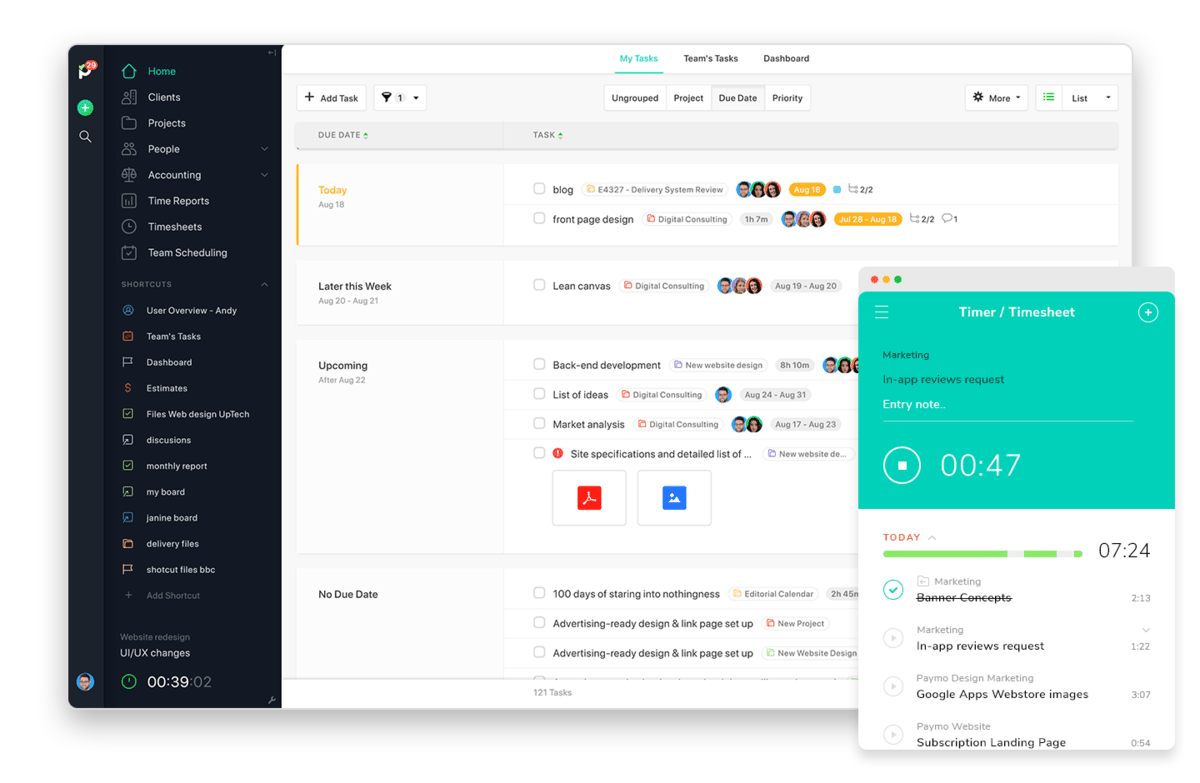An example of Paymo’s My tasks section