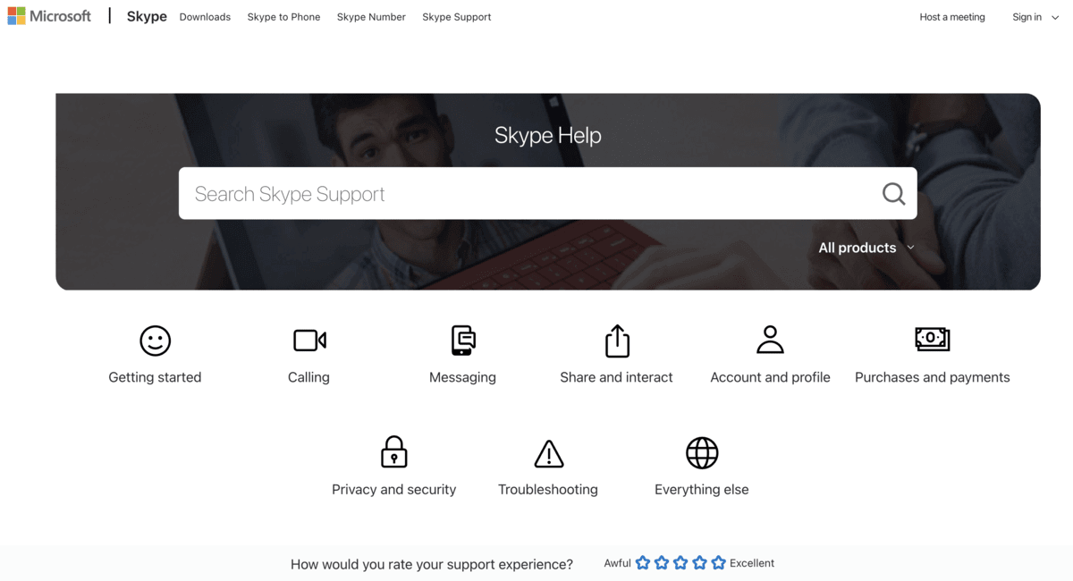 Skype Help center