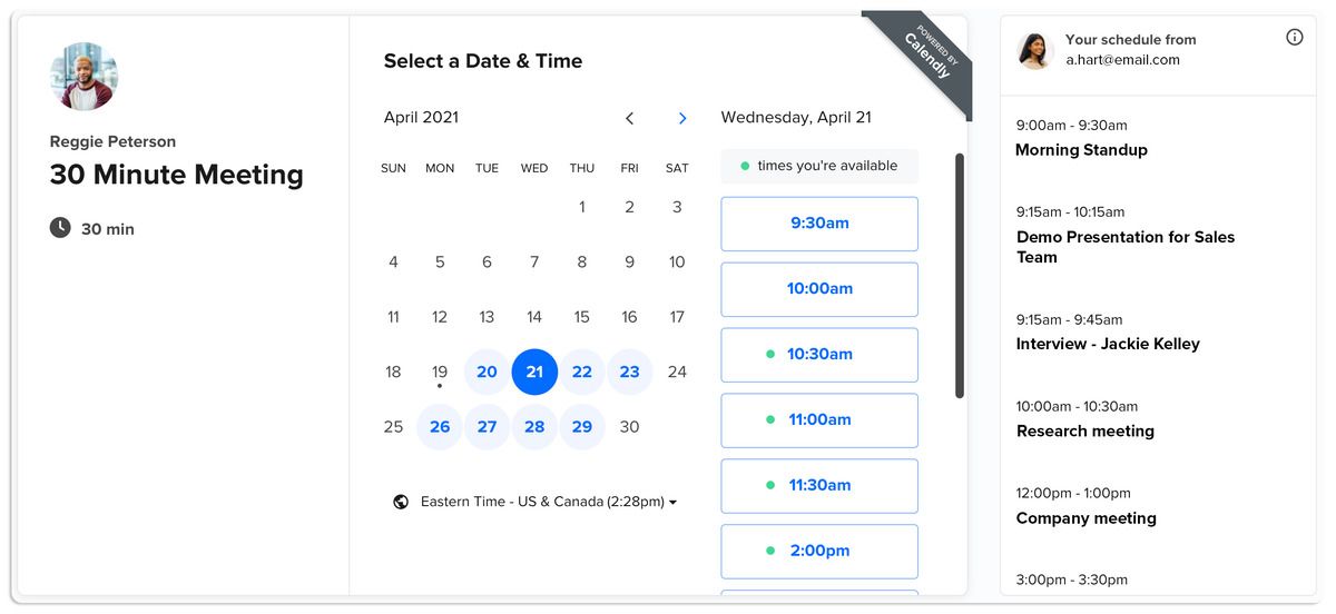 Scheduling meetings is Calendly is easy and quick